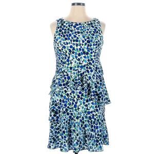 Lauren Ralph Lauren Ruffled Crepe Dress | Blue Floral Colonial Cream | Size 14
